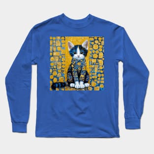 Gustav Klimt Style Kitten with Blue and Gold Dress Long Sleeve T-Shirt